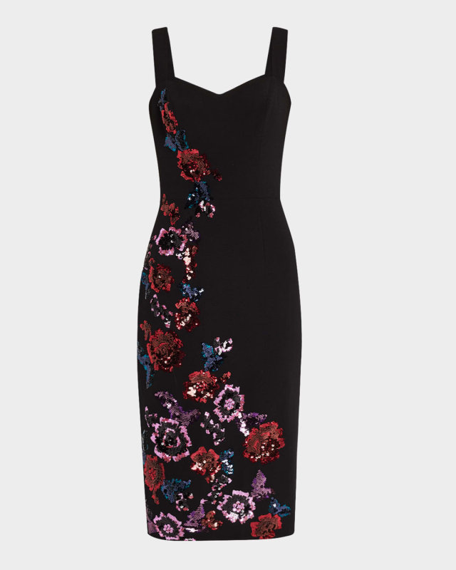 Nicole Sequin Floral Sweetheart Midi Dress